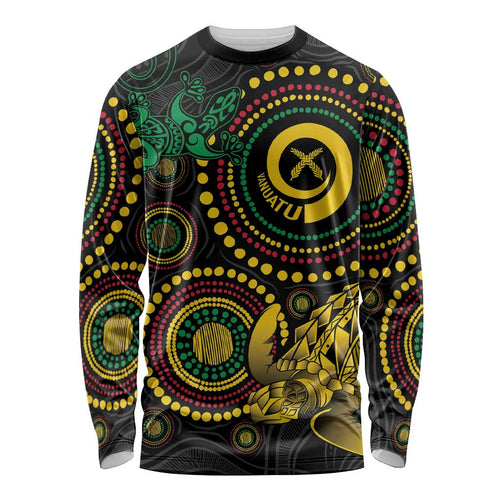 Vanuatu Personalized Aboriginal Arts Long Sleeve Shirt Turtle and Iguana Special - Aussie Hoodie