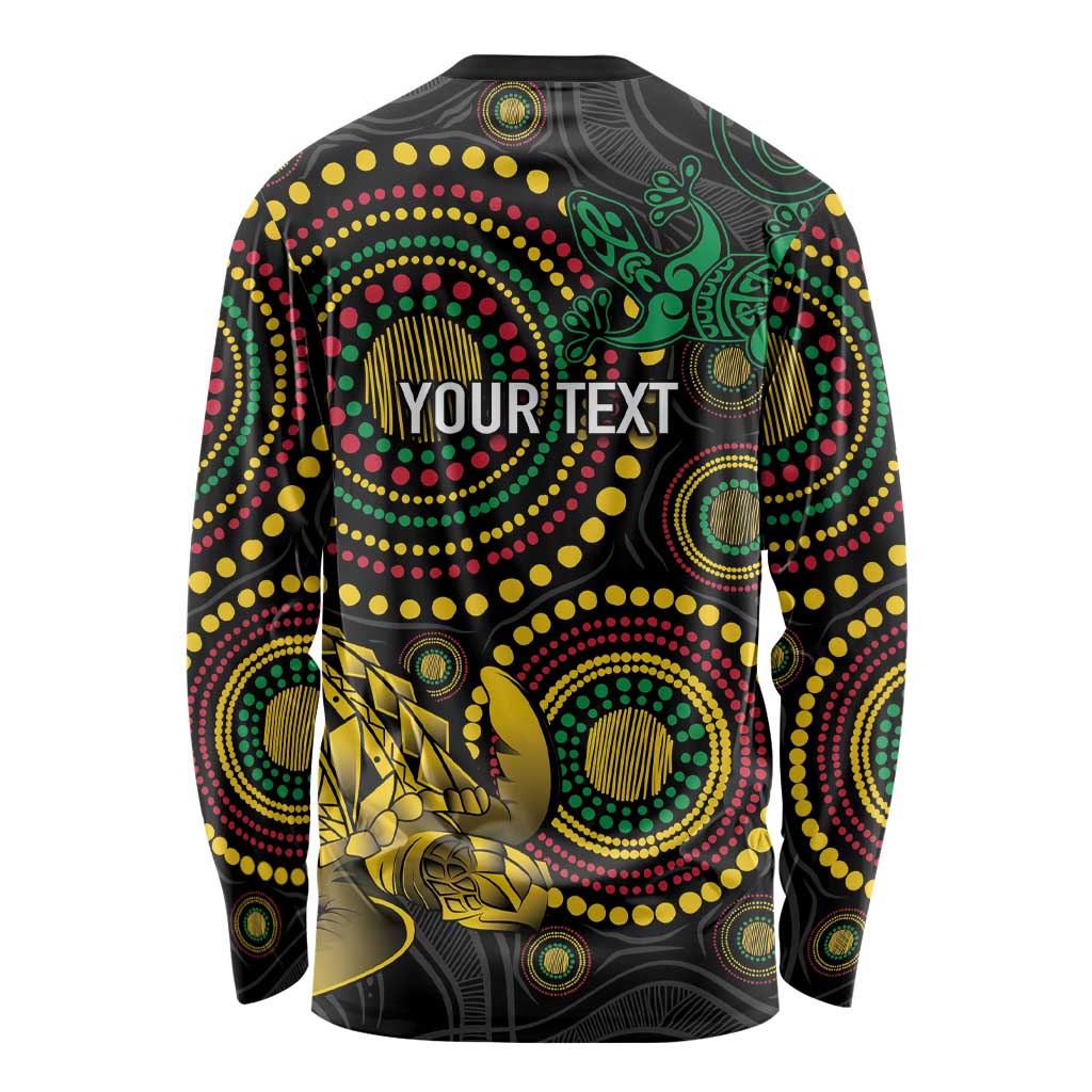 Vanuatu Personalized Aboriginal Arts Long Sleeve Shirt Turtle and Iguana Special - Aussie Hoodie
