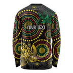 Vanuatu Personalized Aboriginal Arts Long Sleeve Shirt Turtle and Iguana Special - Aussie Hoodie