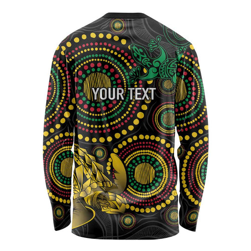 Vanuatu Personalized Aboriginal Arts Long Sleeve Shirt Turtle and Iguana Special - Aussie Hoodie