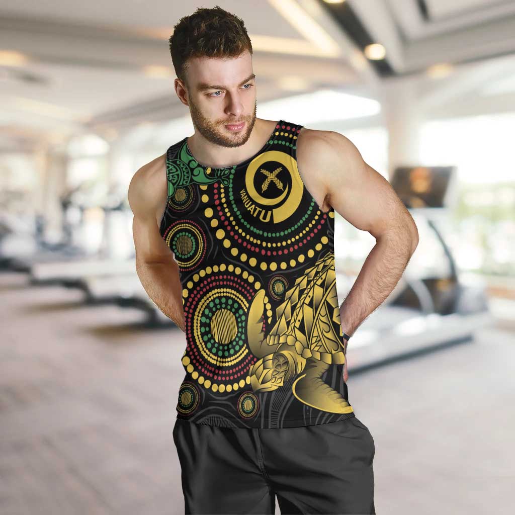 Vanuatu Personalized Aboriginal Arts Men Tank Top Turtle and Iguana Special - Aussie Hoodie