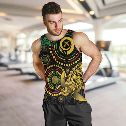 Vanuatu Personalized Aboriginal Arts Men Tank Top Turtle and Iguana Special - Aussie Hoodie