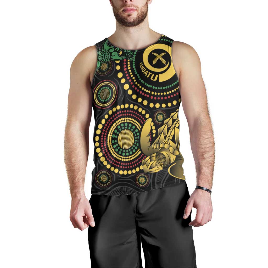 Vanuatu Personalized Aboriginal Arts Men Tank Top Turtle and Iguana Special - Aussie Hoodie