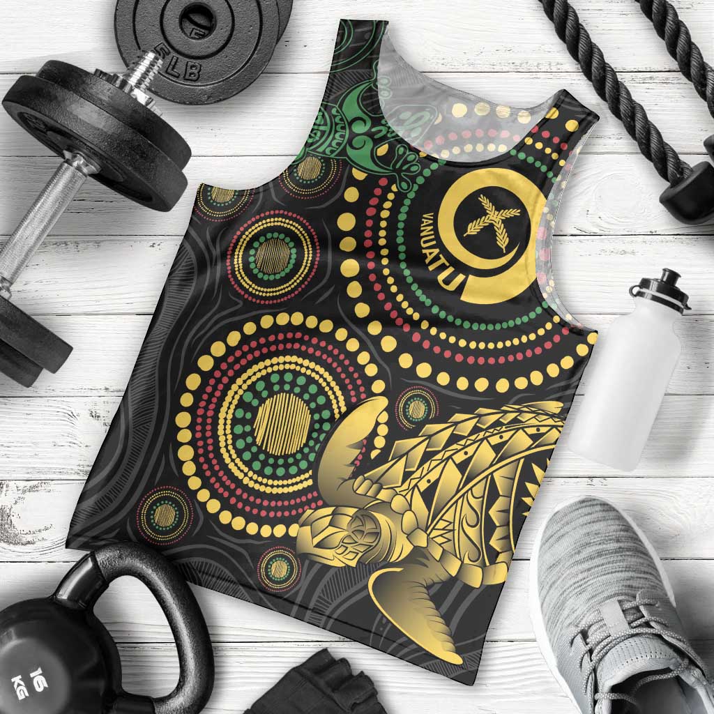 Vanuatu Personalized Aboriginal Arts Men Tank Top Turtle and Iguana Special - Aussie Hoodie