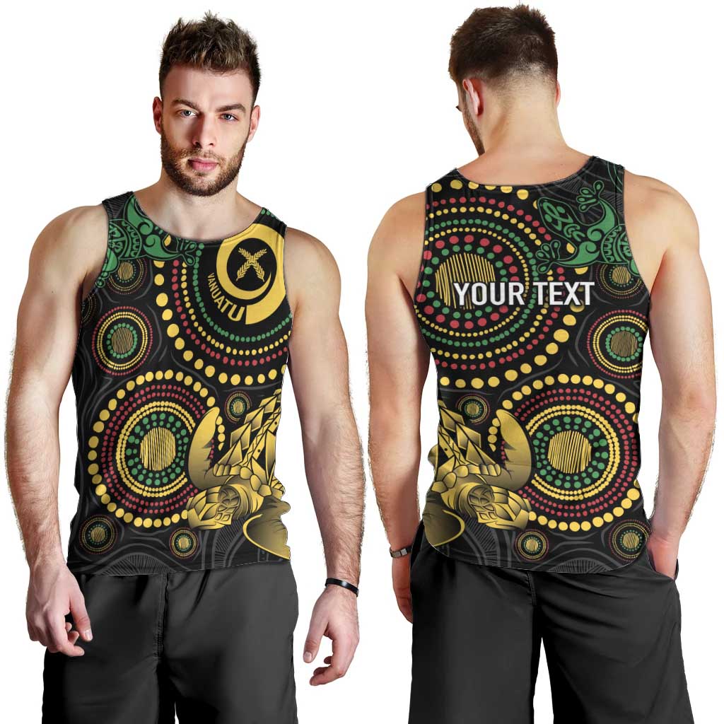 Vanuatu Personalized Aboriginal Arts Men Tank Top Turtle and Iguana Special - Aussie Hoodie