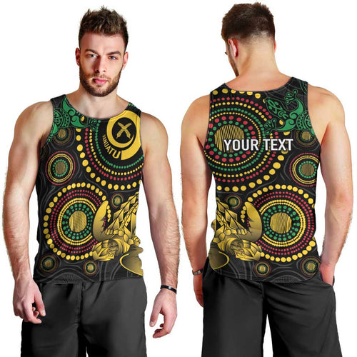 Vanuatu Personalized Aboriginal Arts Men Tank Top Turtle and Iguana Special - Aussie Hoodie