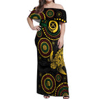 Vanuatu Personalized Aboriginal Arts Off Shoulder Maxi Dress Turtle and Iguana Special - Aussie Hoodie
