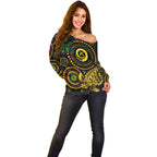 Vanuatu Personalized Aboriginal Arts Off Shoulder Sweater Turtle and Iguana Special - Aussie Hoodie