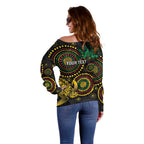 Vanuatu Personalized Aboriginal Arts Off Shoulder Sweater Turtle and Iguana Special - Aussie Hoodie