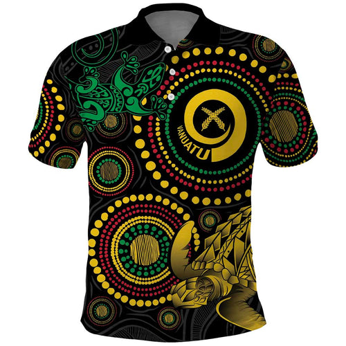 Vanuatu Personalized Aboriginal Arts Polo Shirt Turtle and Iguana Special - Aussie Hoodie