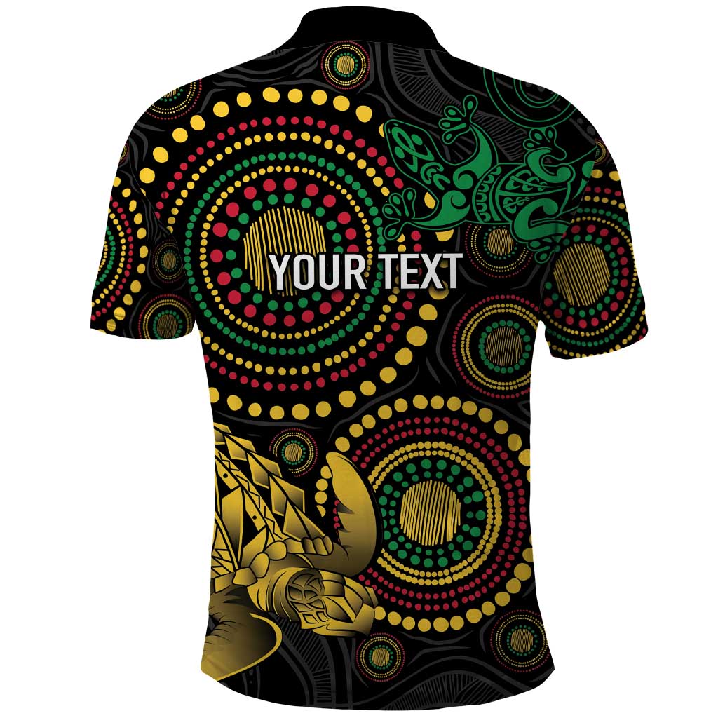 Vanuatu Personalized Aboriginal Arts Polo Shirt Turtle and Iguana Special - Aussie Hoodie