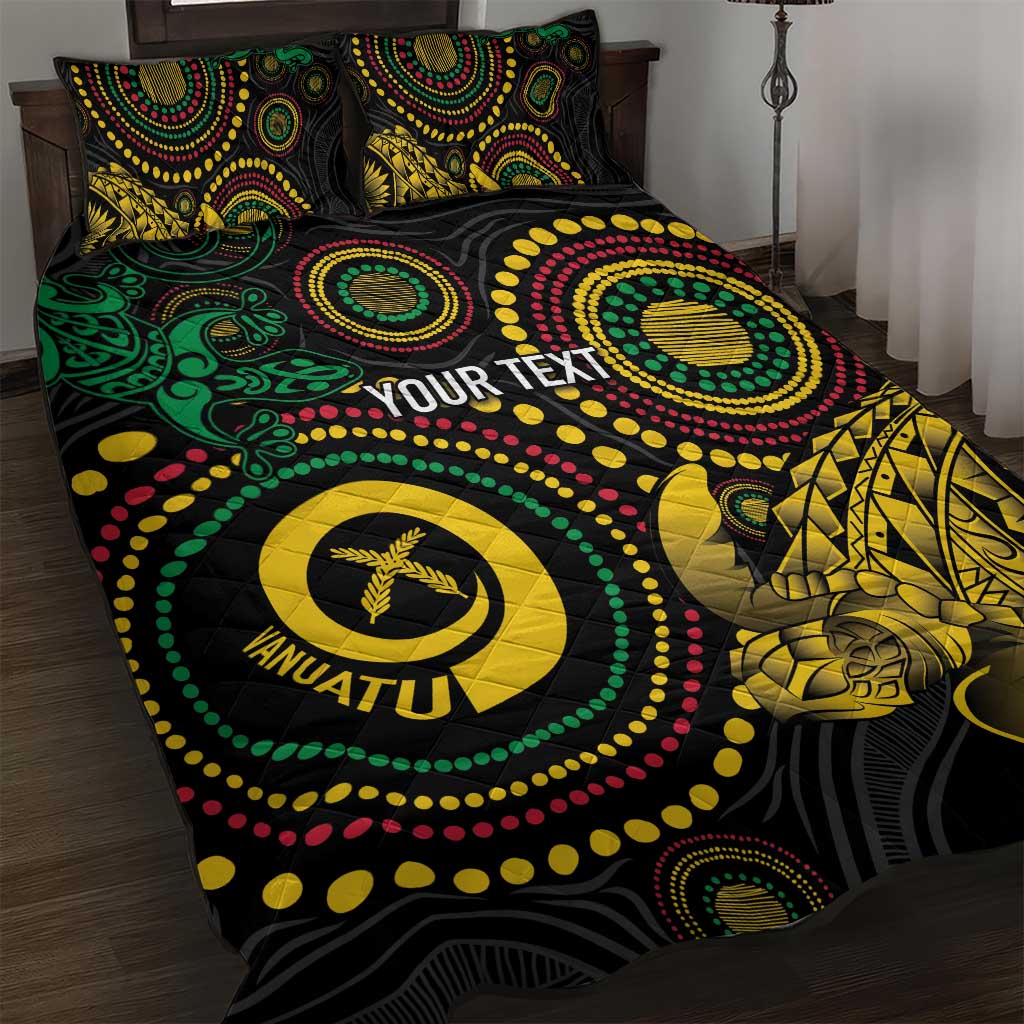 Vanuatu Personalized Aboriginal Arts Quilt Bed Set Turtle and Iguana Special - Aussie Hoodie