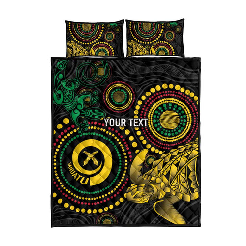 Vanuatu Personalized Aboriginal Arts Quilt Bed Set Turtle and Iguana Special - Aussie Hoodie