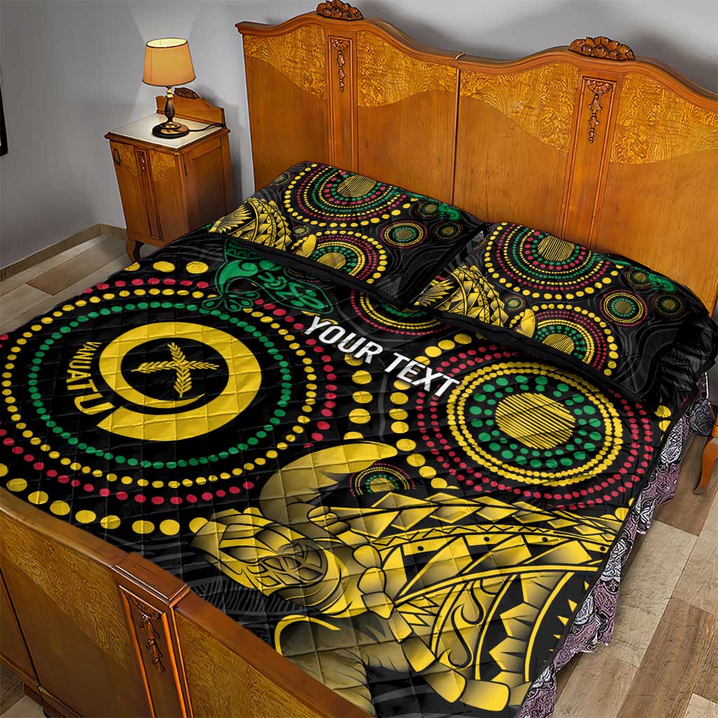 Vanuatu Personalized Aboriginal Arts Quilt Bed Set Turtle and Iguana Special - Aussie Hoodie