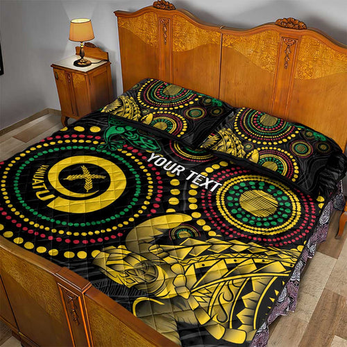 Vanuatu Personalized Aboriginal Arts Quilt Bed Set Turtle and Iguana Special - Aussie Hoodie