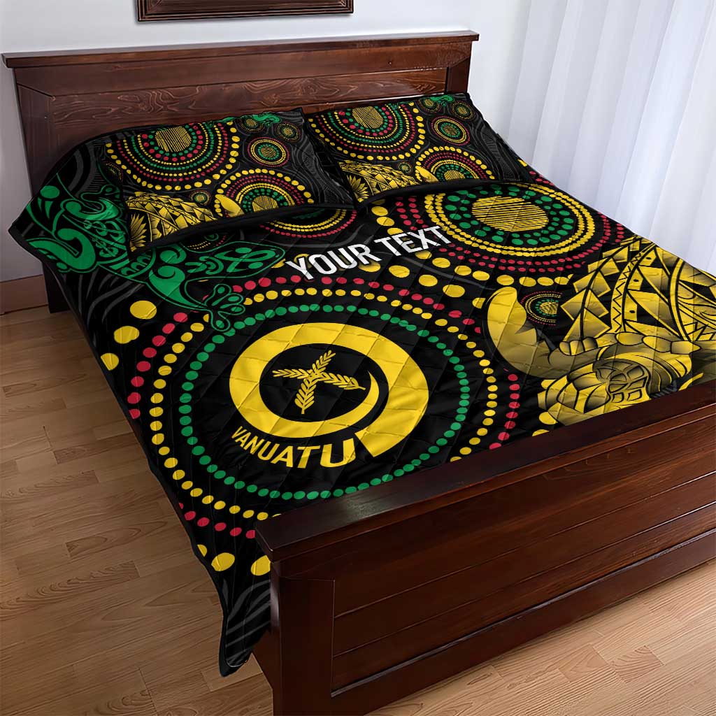 Vanuatu Personalized Aboriginal Arts Quilt Bed Set Turtle and Iguana Special - Aussie Hoodie