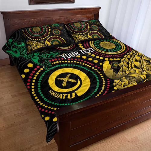 Vanuatu Personalized Aboriginal Arts Quilt Bed Set Turtle and Iguana Special - Aussie Hoodie