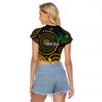 Vanuatu Personalized Aboriginal Arts Raglan Cropped T Shirt Turtle and Iguana Special - Aussie Hoodie