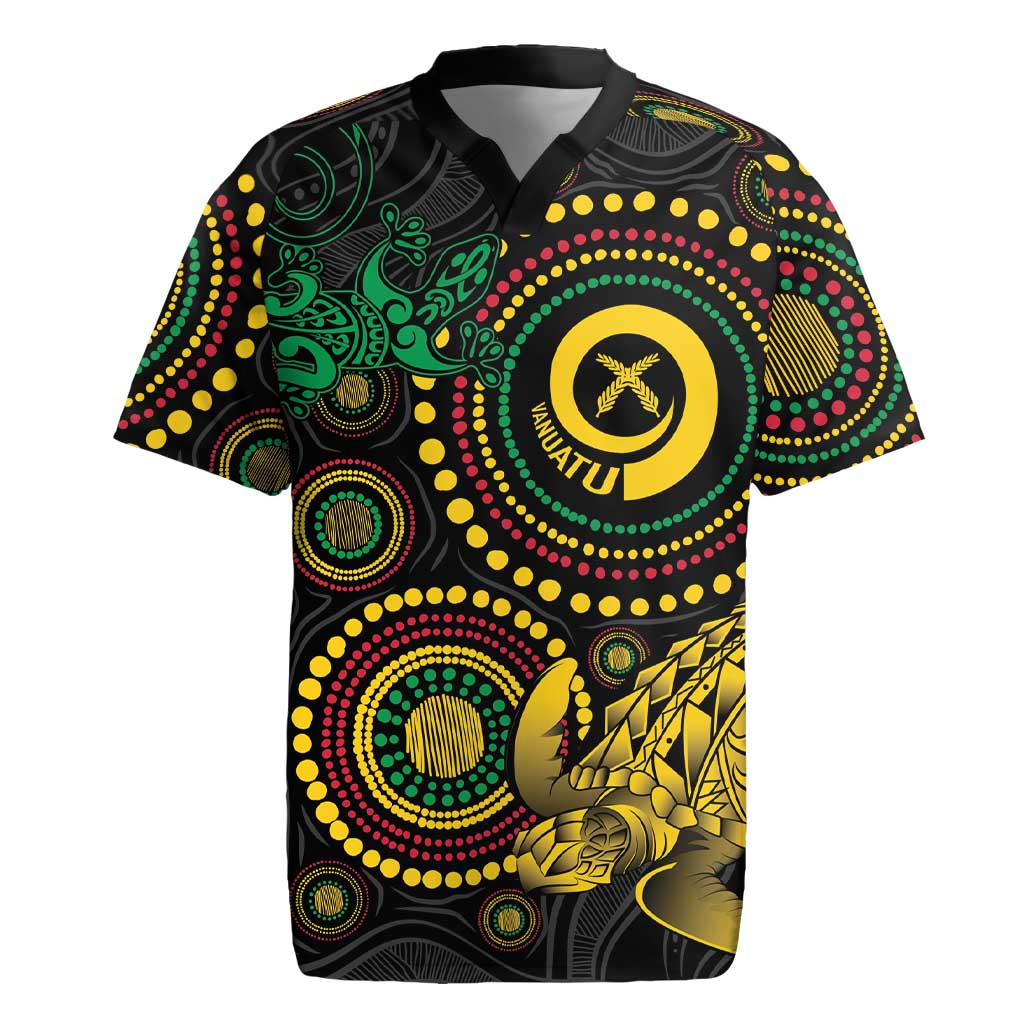 Vanuatu Personalized Aboriginal Arts Rugby Jersey Turtle and Iguana Special - Aussie Hoodie