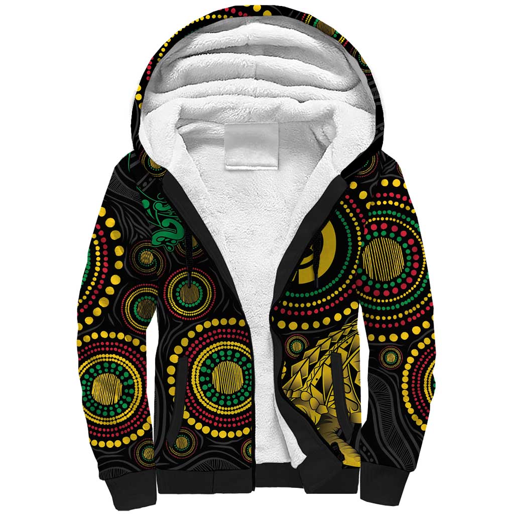 Vanuatu Personalized Aboriginal Arts Sherpa Hoodie Turtle and Iguana Special - Aussie Hoodie