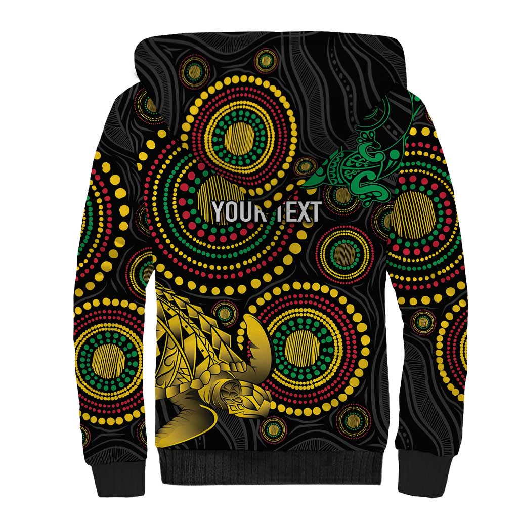 Vanuatu Personalized Aboriginal Arts Sherpa Hoodie Turtle and Iguana Special - Aussie Hoodie
