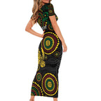 Vanuatu Personalized Aboriginal Arts Short Sleeve Bodycon Dress Turtle and Iguana Special - Aussie Hoodie