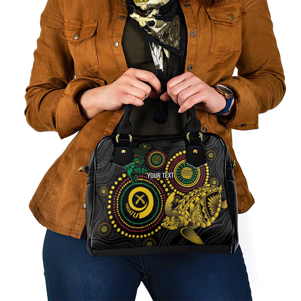 Vanuatu Personalized Aboriginal Arts Shoulder Handbag Turtle and Iguana Special - Aussie Hoodie