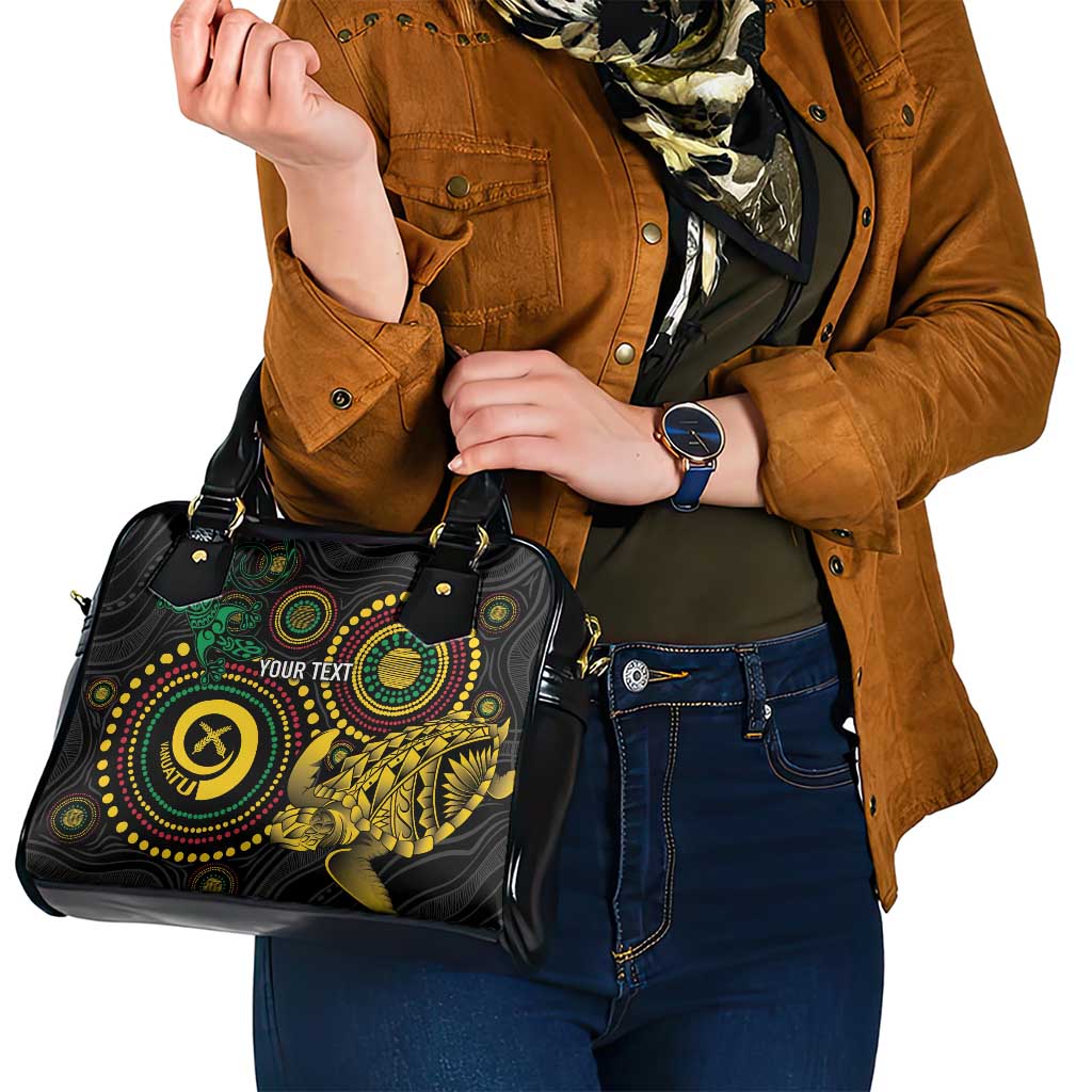 Vanuatu Personalized Aboriginal Arts Shoulder Handbag Turtle and Iguana Special - Aussie Hoodie