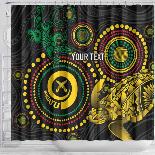 Vanuatu Personalized Aboriginal Arts Shower Curtain Turtle and Iguana Special - Aussie Hoodie