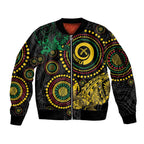 Vanuatu Personalized Aboriginal Arts Sleeve Zip Bomber Jacket Turtle and Iguana Special - Aussie Hoodie