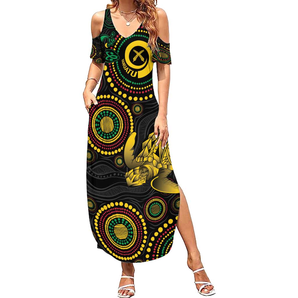 Vanuatu Personalized Aboriginal Arts Summer Maxi Dress Turtle and Iguana Special - Aussie Hoodie