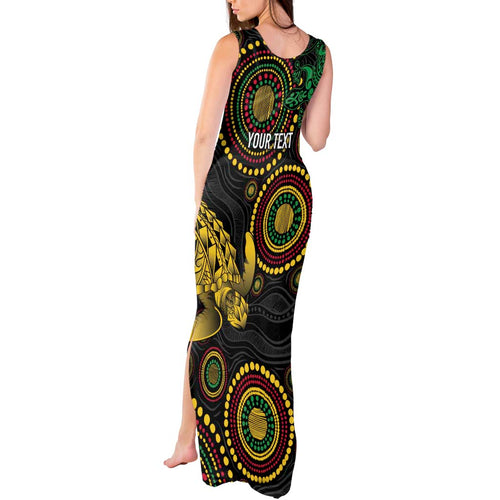 Vanuatu Personalized Aboriginal Arts Tank Maxi Dress Turtle and Iguana Special - Aussie Hoodie