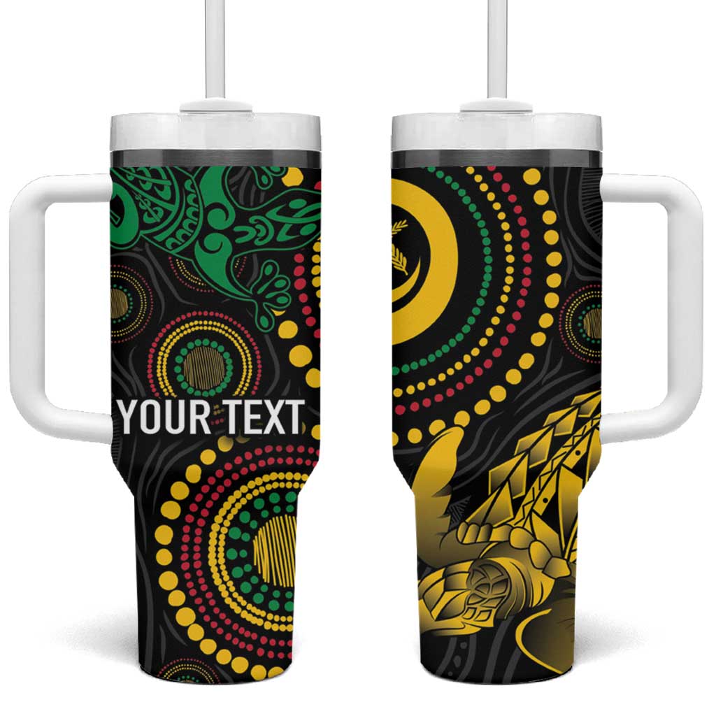 Vanuatu Personalized Aboriginal Arts Tumbler With Handle Turtle and Iguana Special - Aussie Hoodie