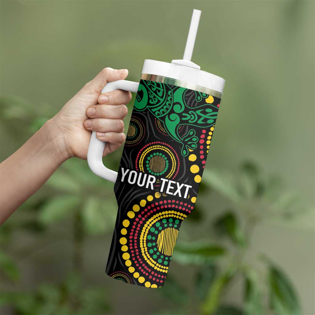 Vanuatu Personalized Aboriginal Arts Tumbler With Handle Turtle and Iguana Special - Aussie Hoodie