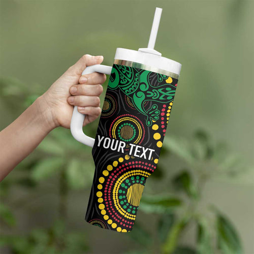 Vanuatu Personalized Aboriginal Arts Tumbler With Handle Turtle and Iguana Special - Aussie Hoodie