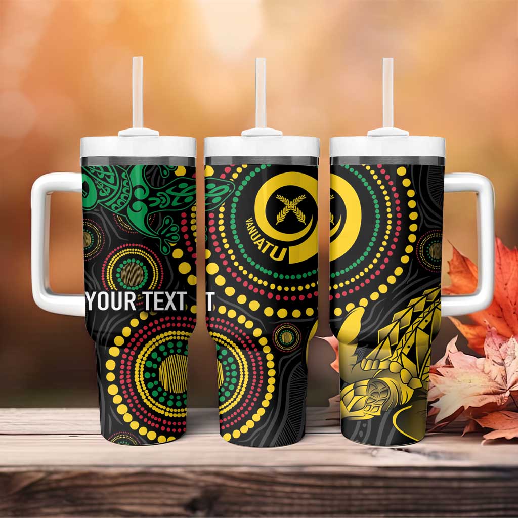 Vanuatu Personalized Aboriginal Arts Tumbler With Handle Turtle and Iguana Special - Aussie Hoodie