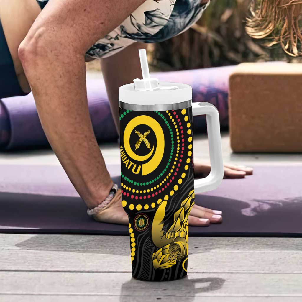 Vanuatu Personalized Aboriginal Arts Tumbler With Handle Turtle and Iguana Special - Aussie Hoodie
