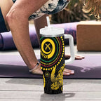 Vanuatu Personalized Aboriginal Arts Tumbler With Handle Turtle and Iguana Special - Aussie Hoodie