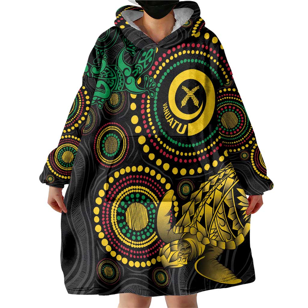 Vanuatu Personalized Aboriginal Arts Wearable Blanket Hoodie Turtle and Iguana Special - Aussie Hoodie
