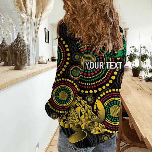 Vanuatu Personalized Aboriginal Arts Women Casual Shirt Turtle and Iguana Special - Aussie Hoodie