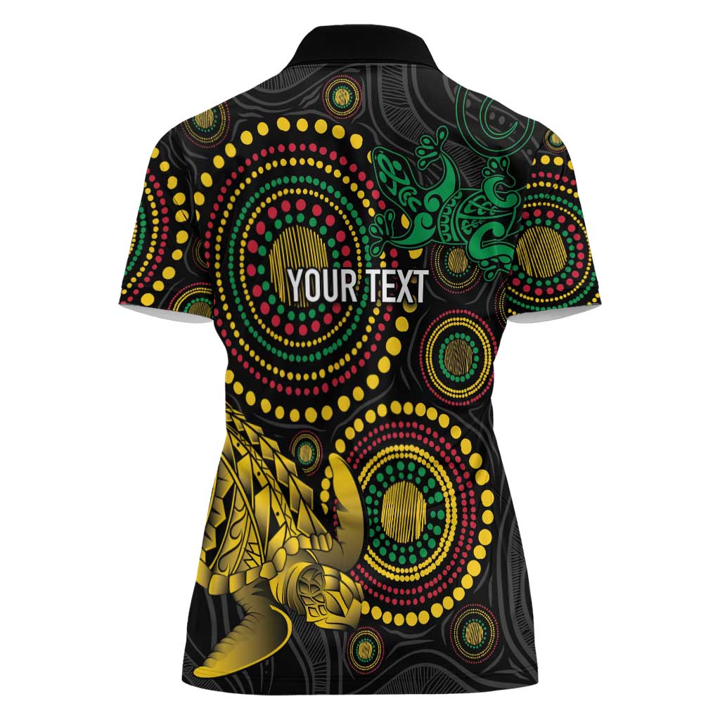 Vanuatu Personalized Aboriginal Arts Women Polo Shirt Turtle and Iguana Special - Aussie Hoodie
