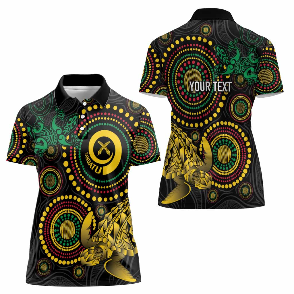Vanuatu Personalized Aboriginal Arts Women Polo Shirt Turtle and Iguana Special - Aussie Hoodie