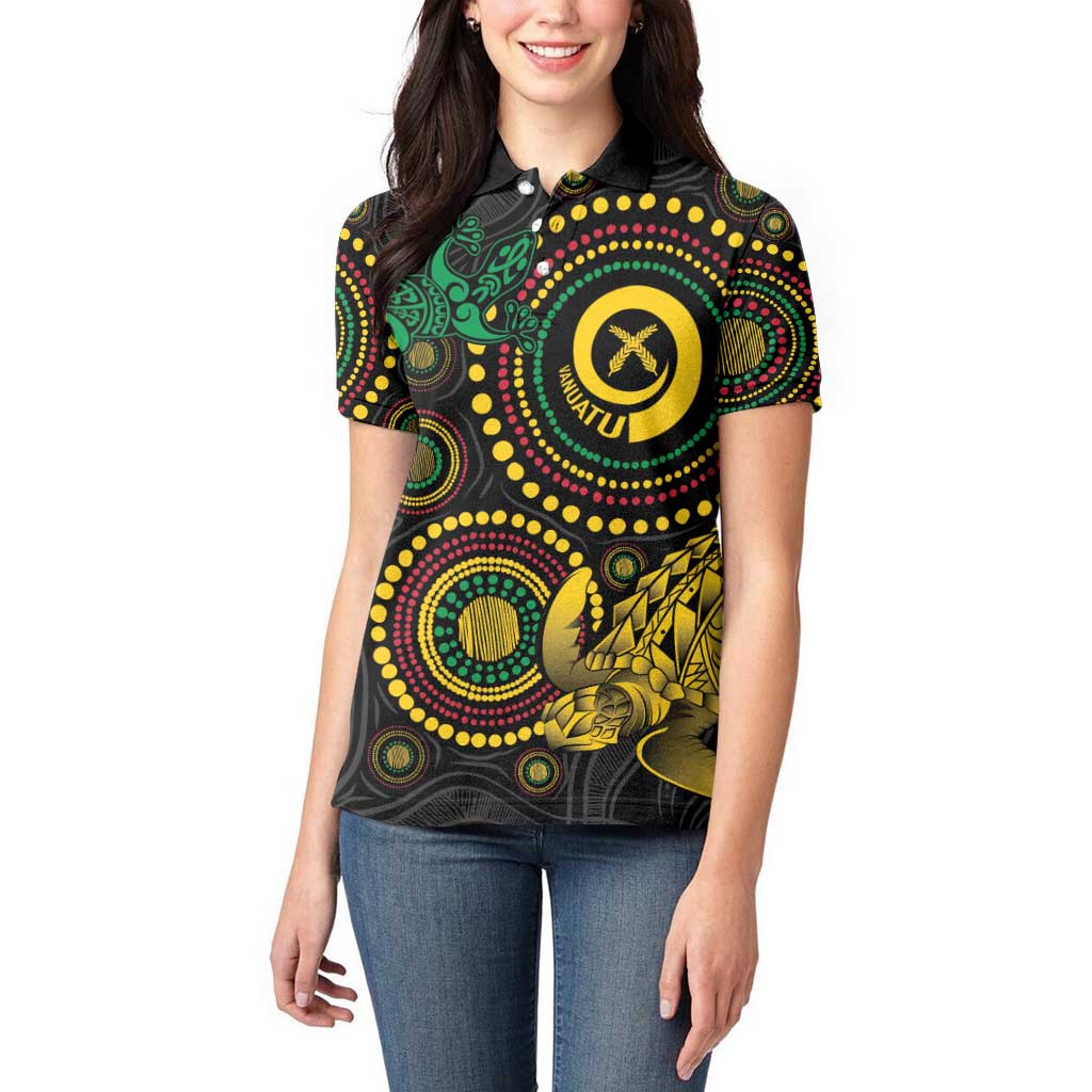 Vanuatu Personalized Aboriginal Arts Women Polo Shirt Turtle and Iguana Special - Aussie Hoodie