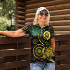 Vanuatu Personalized Aboriginal Arts Women Polo Shirt Turtle and Iguana Special - Aussie Hoodie