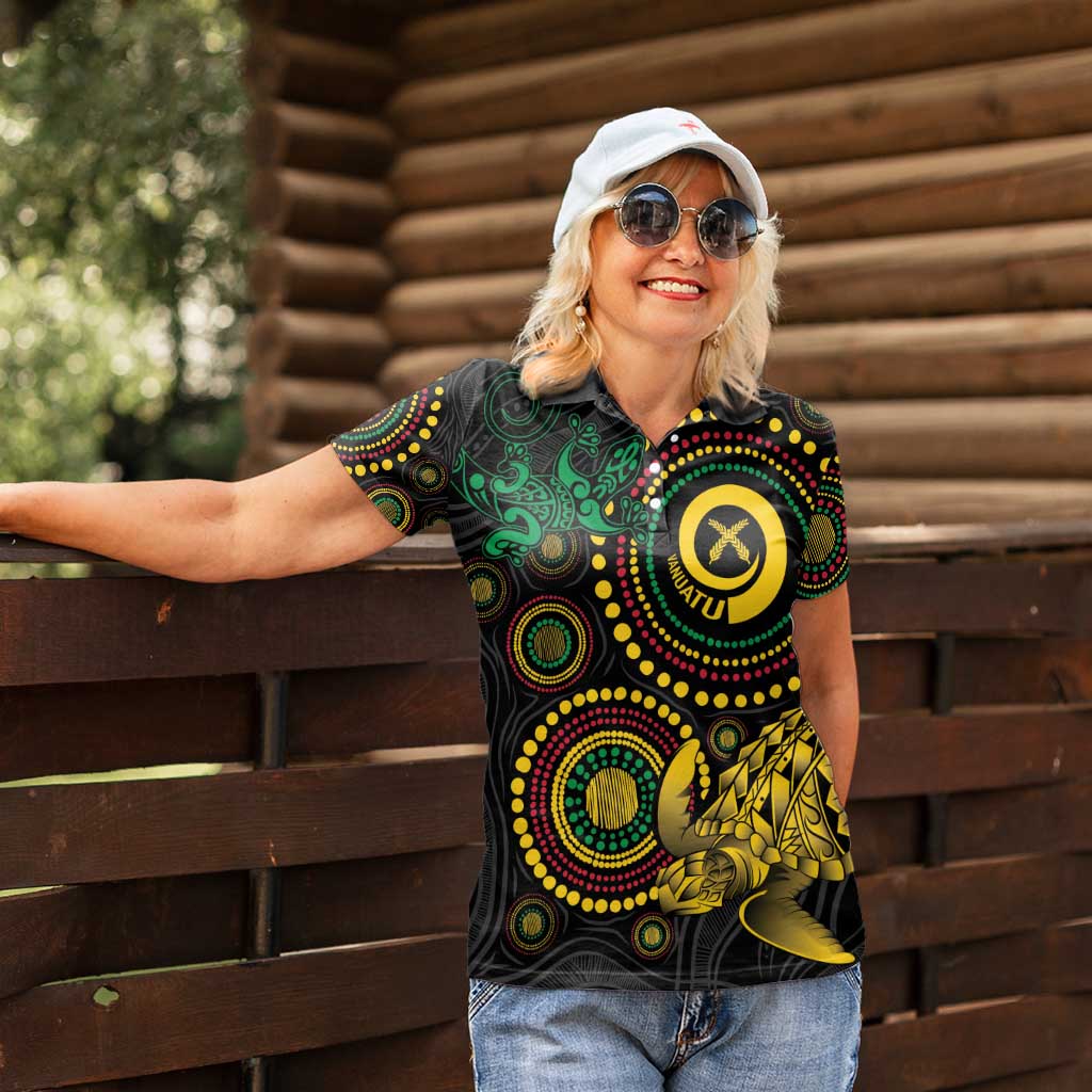 Vanuatu Personalized Aboriginal Arts Women Polo Shirt Turtle and Iguana Special - Aussie Hoodie