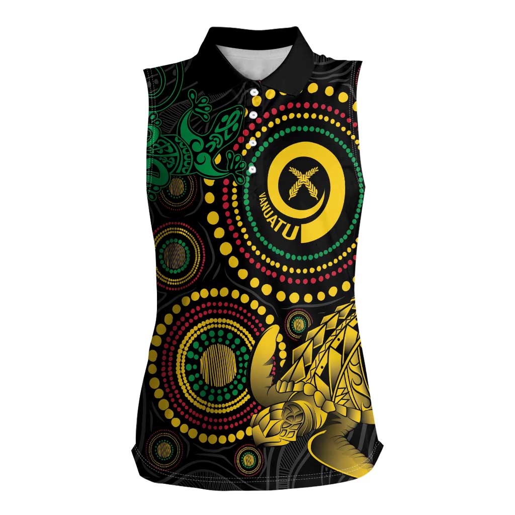 Vanuatu Personalized Aboriginal Arts Women Sleeveless Polo Shirt Turtle and Iguana Special - Aussie Hoodie