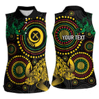 Vanuatu Personalized Aboriginal Arts Women Sleeveless Polo Shirt Turtle and Iguana Special - Aussie Hoodie