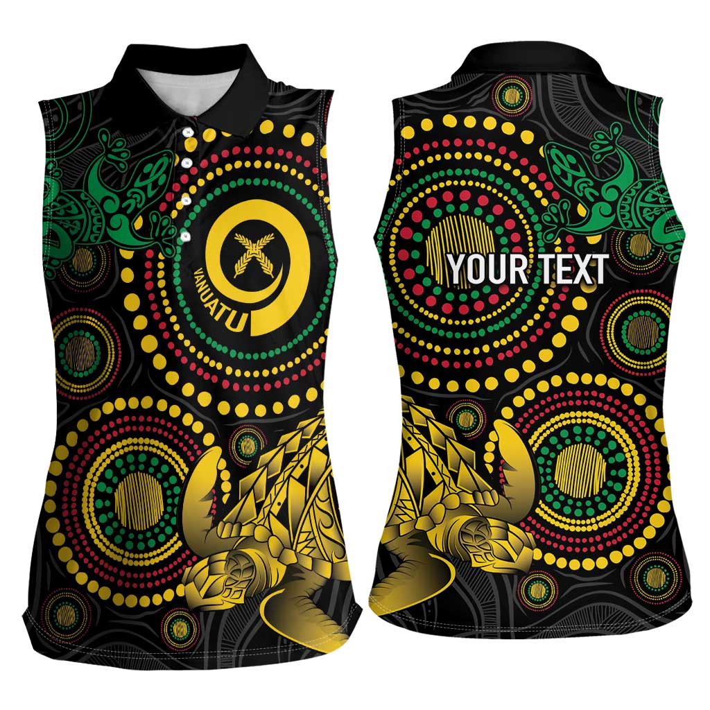Vanuatu Personalized Aboriginal Arts Women Sleeveless Polo Shirt Turtle and Iguana Special - Aussie Hoodie