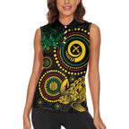 Vanuatu Personalized Aboriginal Arts Women Sleeveless Polo Shirt Turtle and Iguana Special - Aussie Hoodie