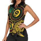 Vanuatu Personalized Aboriginal Arts Women Sleeveless Polo Shirt Turtle and Iguana Special - Aussie Hoodie